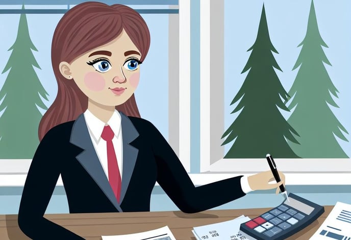 girl in suite calculating finances-1